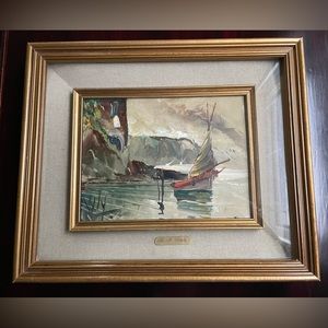 R.F Wally Original Oil Painting Of Sail Boat Signed